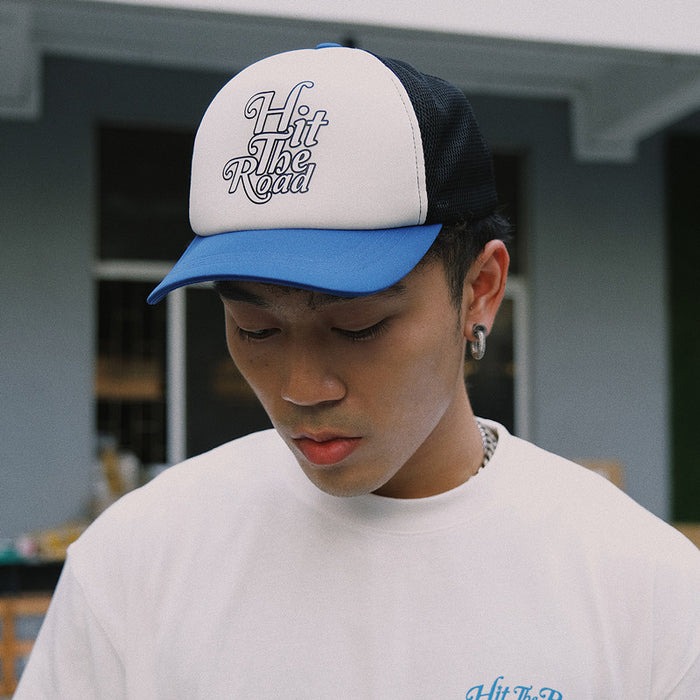 [Blue And White Color Matching Retro Caps National Trend Couple Single Product Accessories Hats]
